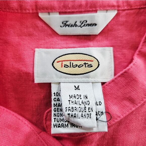 Vintage Talbots 100% Irish Linen Cap Sleeve Mandarin Collar Button Down Shirt M - Picture 6 of 7